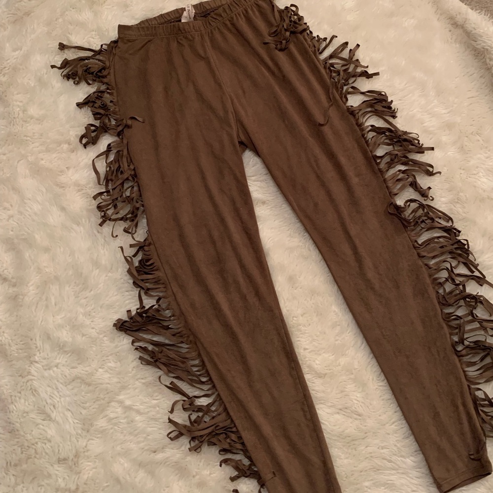 Brown fringe leggings